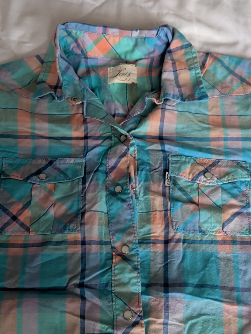 Levi's Pastel Plaid Snap Shirt - Aqua, Peach & Lavender